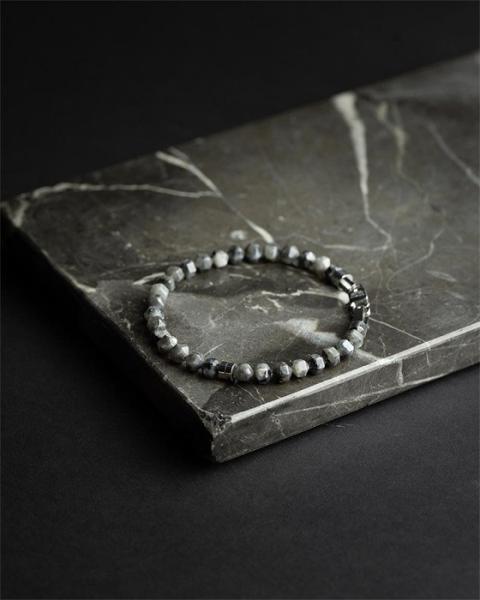 Armband mit 6 mm Larvikit-Stein und Titanelement - Hexa Grey